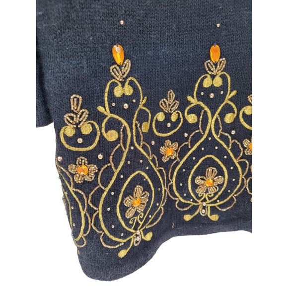 Vintage Amanda Smith II 90s Gold Beaded Embroidered Pullover Dressy Sweater - Picture 5 of 10